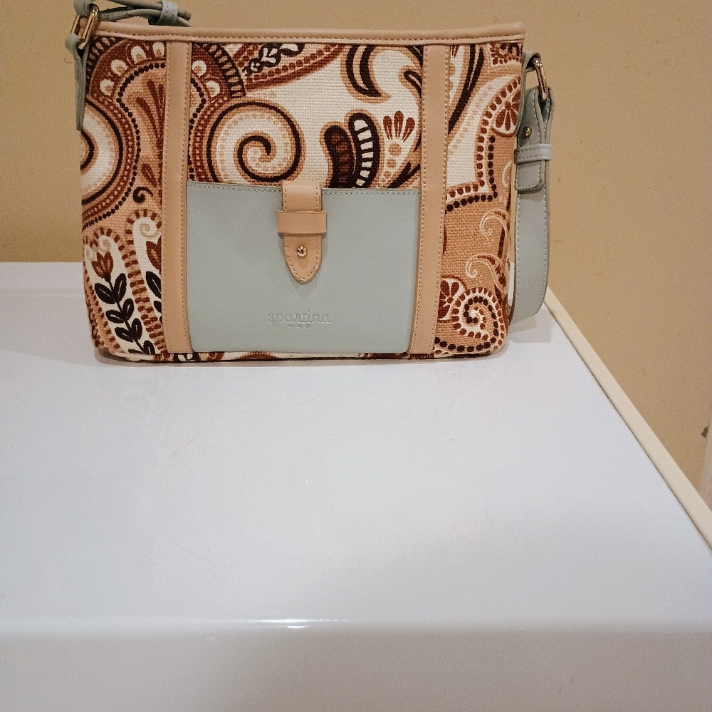 Paisley Canvas Saddle Bag in Light Blue and Brown